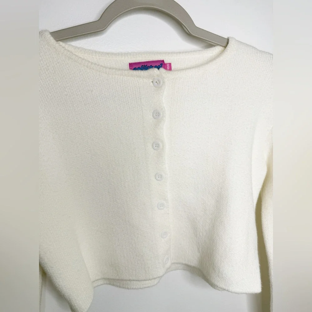EDIKTED Cream Cropped Long Sleeve Cardigan Size XS Small - Picture 3 of 6